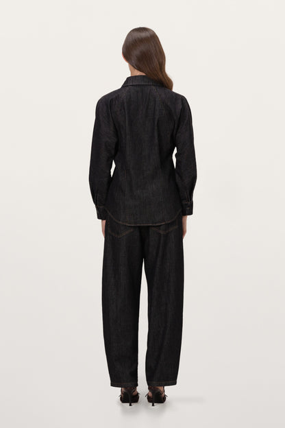 Aspen Barrel-Leg Elastic Waist Jeans | Dark Denim