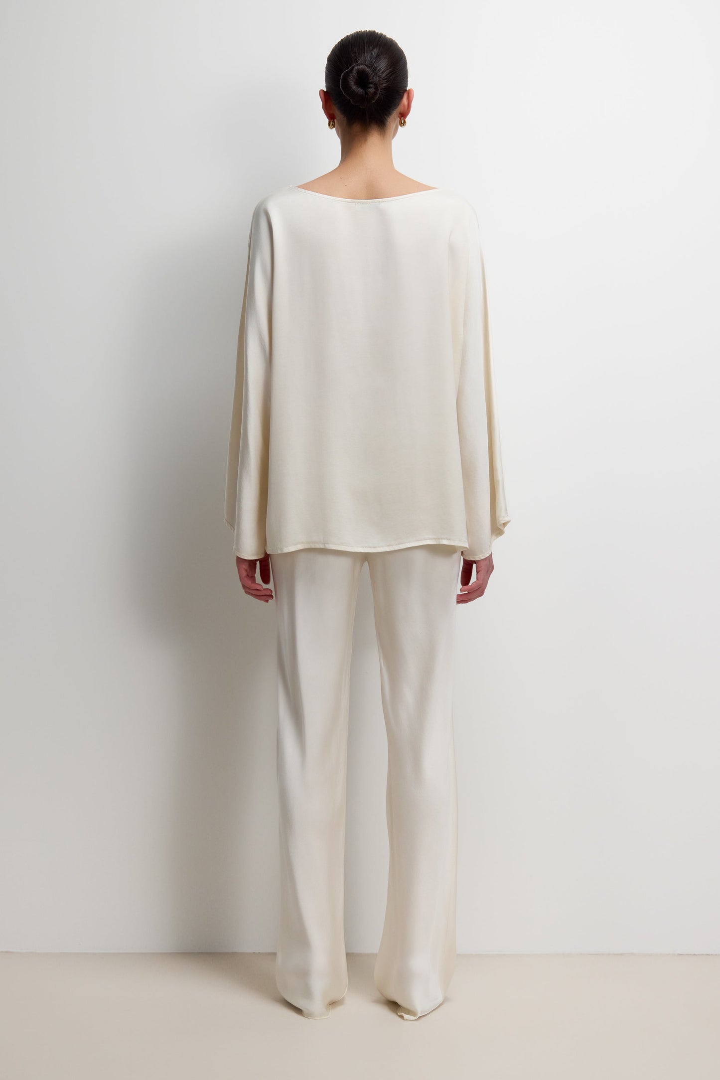 Arlet Wide Sleeve Boatneck Satin Top | Ivory