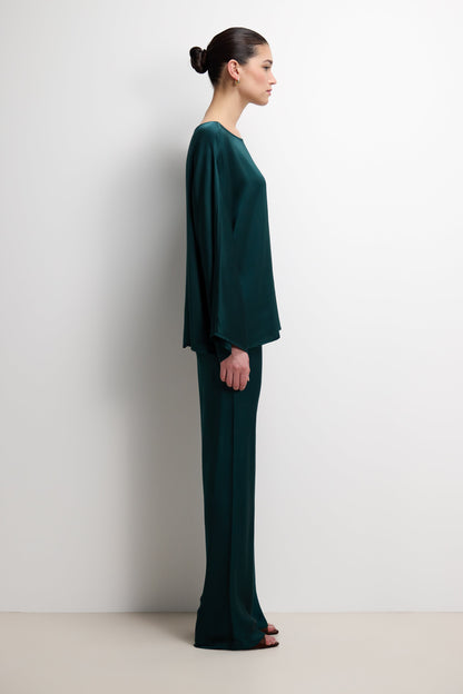 Arlet Wide Sleeve Boatneck Satin Top | Teal