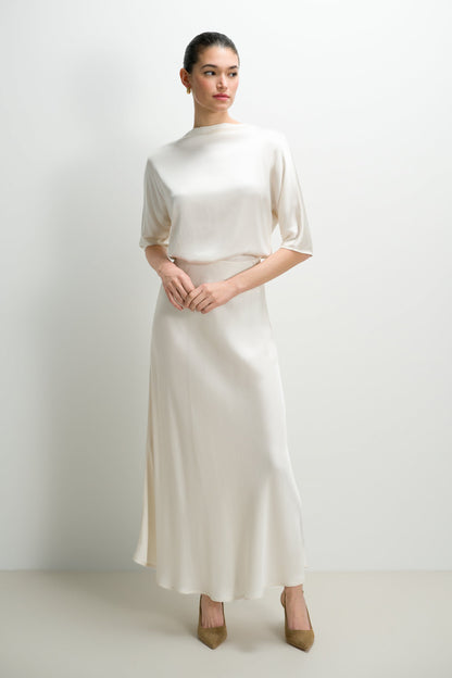 Camilla Bias Satin Skirt | Ivory