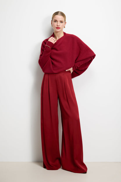 Claudia Elastic Waist Satin Trousers | Carmine