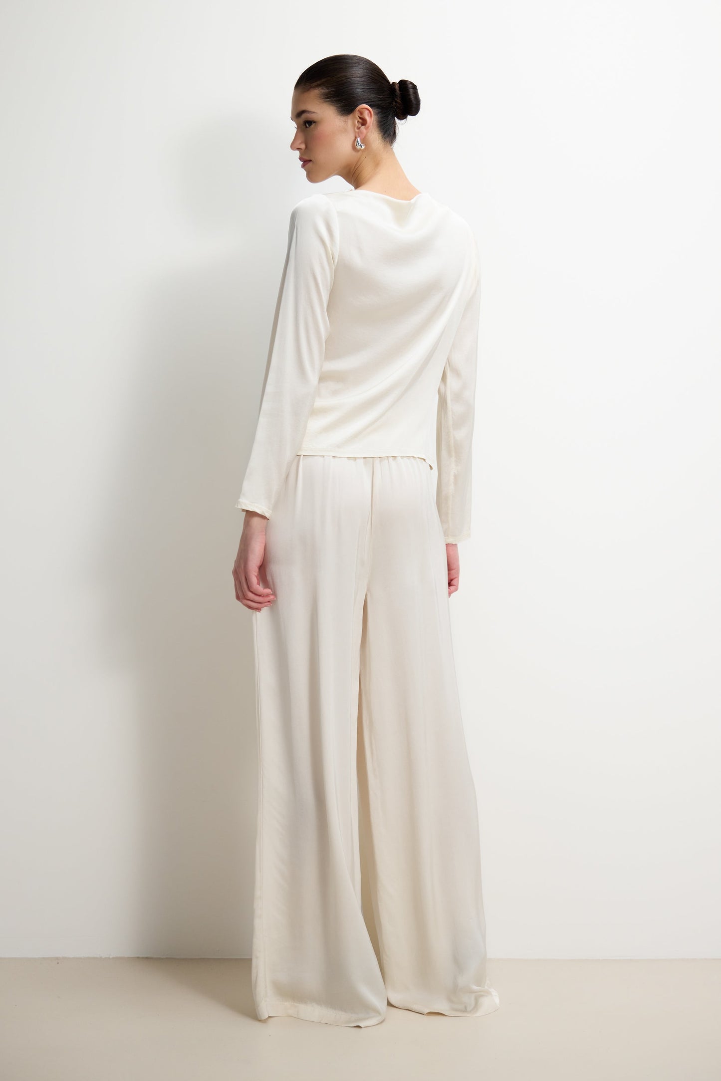 Claudia Elastic Waist Satin Trousers | Ivory