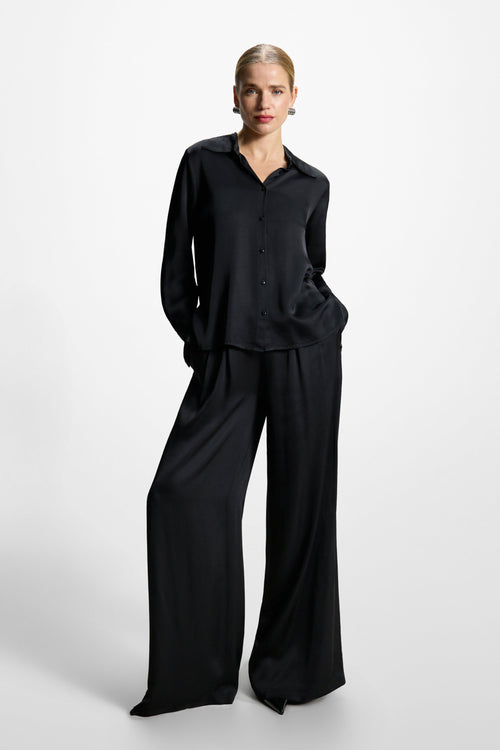 Claudia Elastic Waist Satin Trousers | Black
