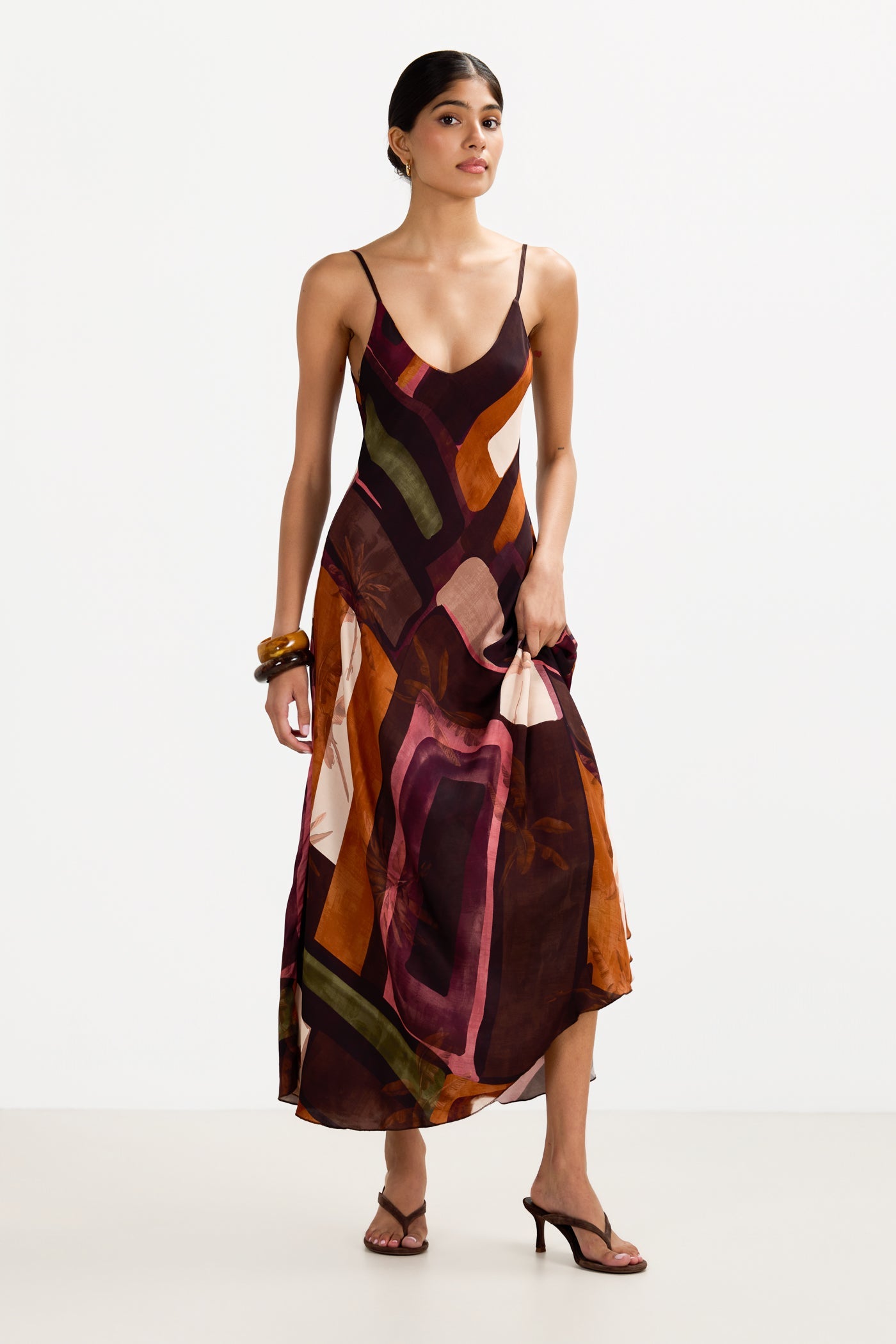 Anne Satin Slip Dress | Sunset Geo