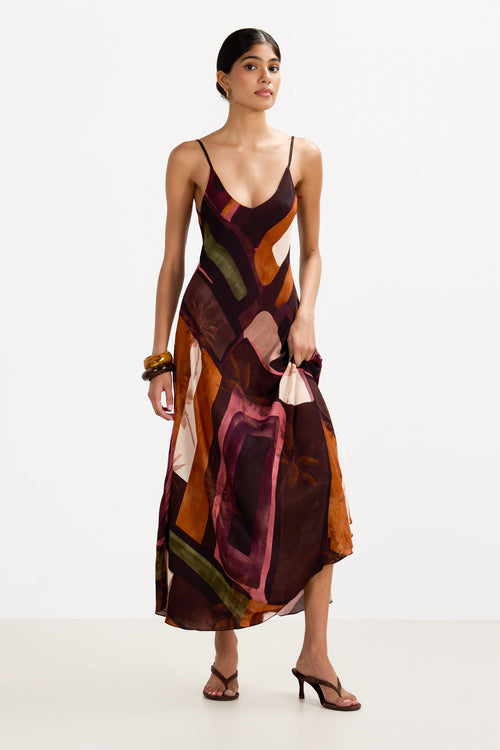 Anne Satin Slip Dress | Sunset Geo
