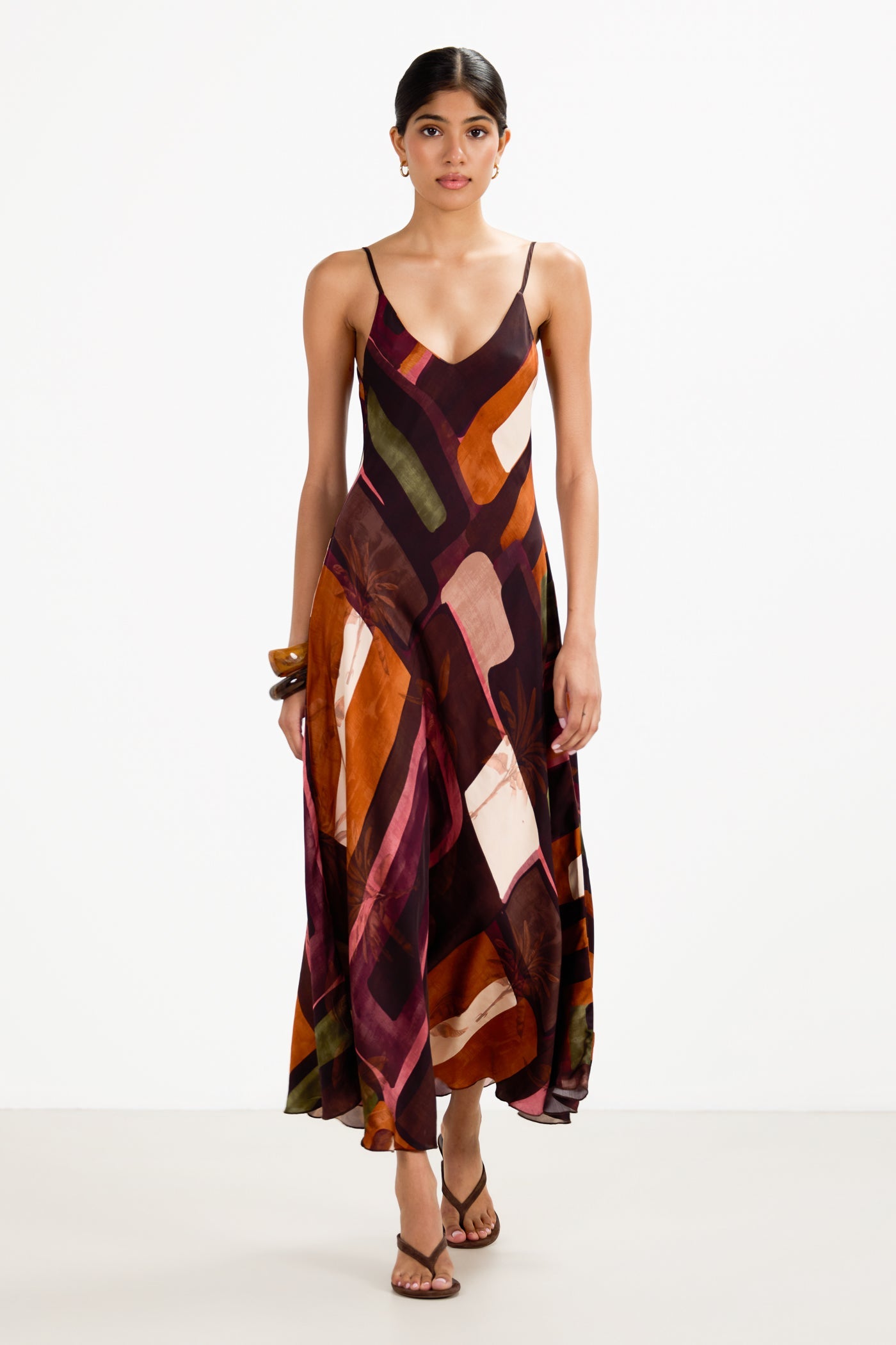 Anne Satin Slip Dress | Sunset Geo