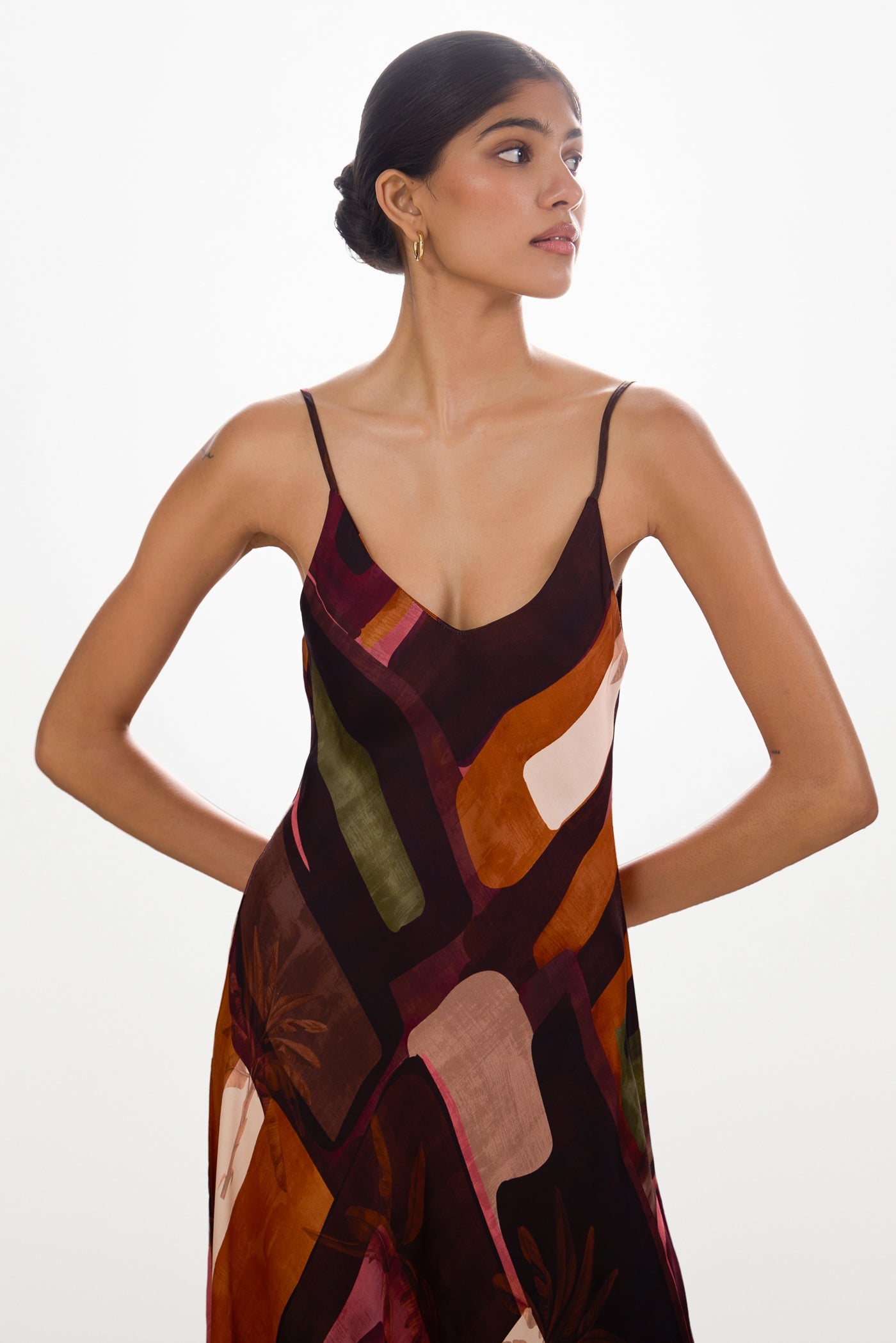 Anne Satin Slip Dress | Sunset Geo