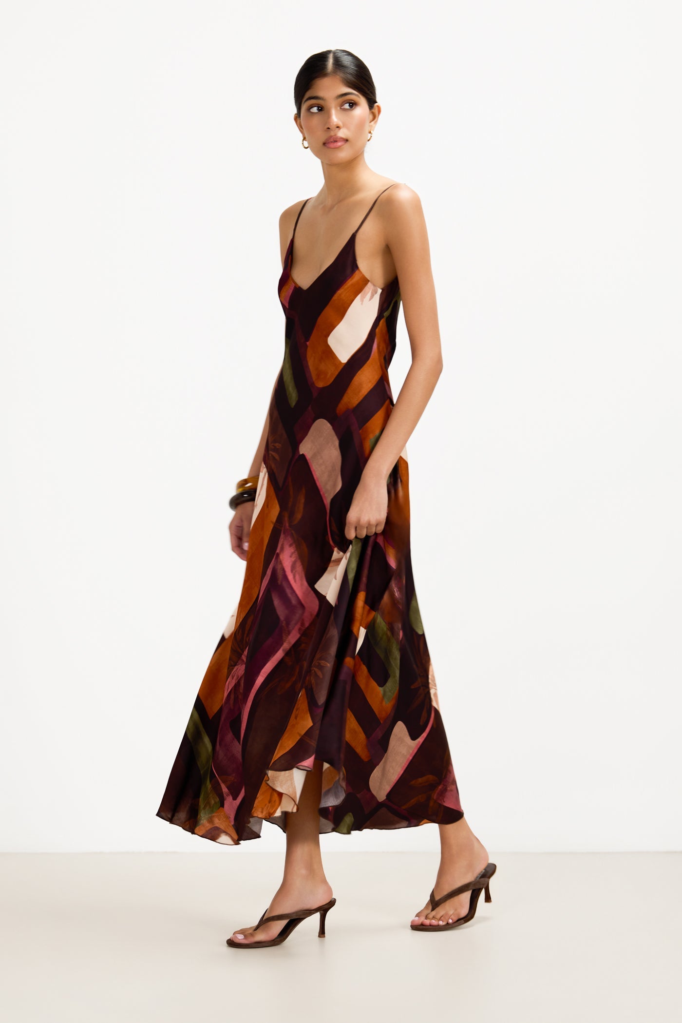 Anne Satin Slip Dress | Sunset Geo