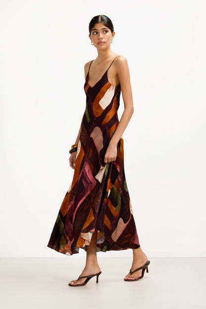 Anne Satin Slip Dress | Sunset Geo