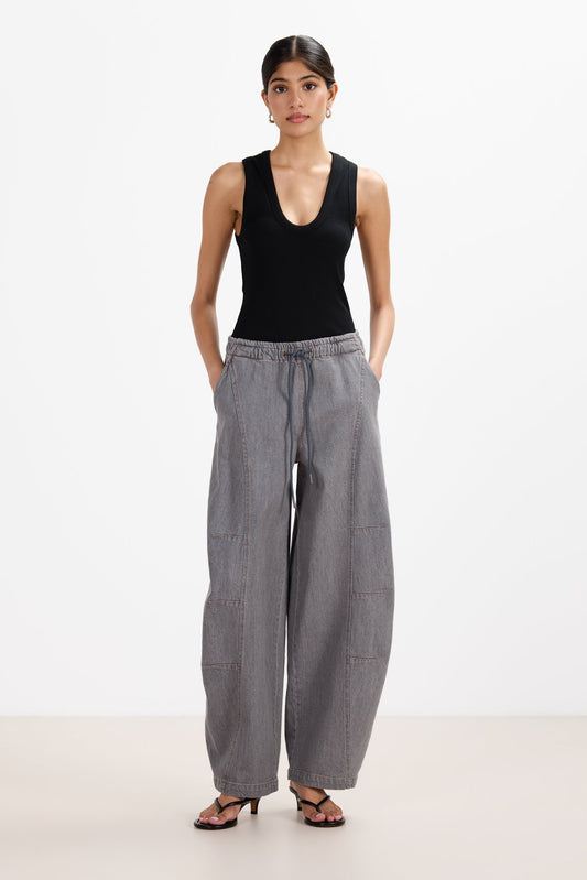 Juno Elastic Waist Barrel Jeans | Washed Grey