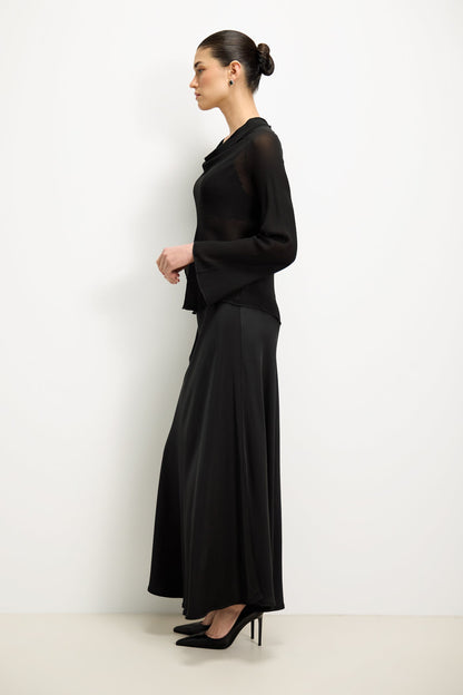 Camilla Bias Satin Skirt | Black