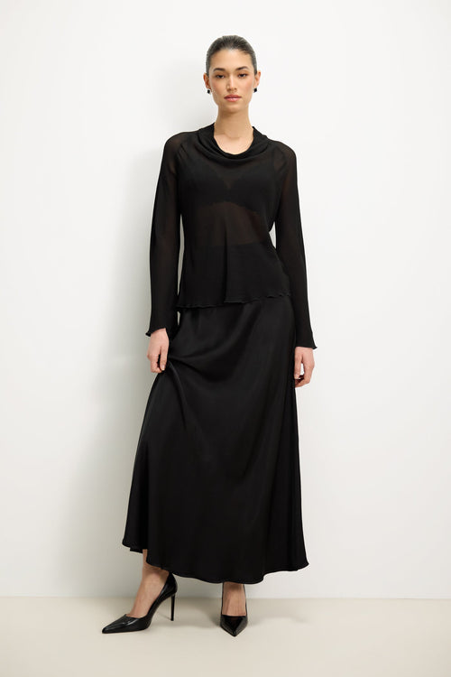 Camilla Bias Satin Skirt | Black