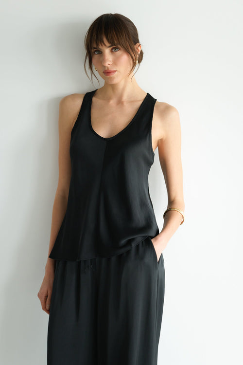 Demi Satin Vest Top | Black