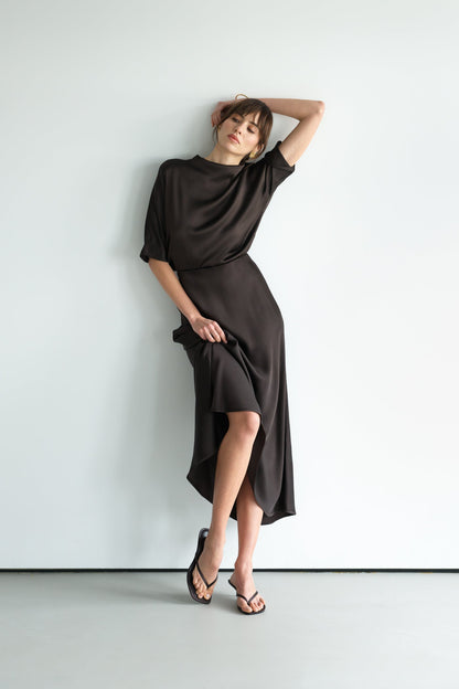 Camilla Bias Satin Skirt | Espresso Brown