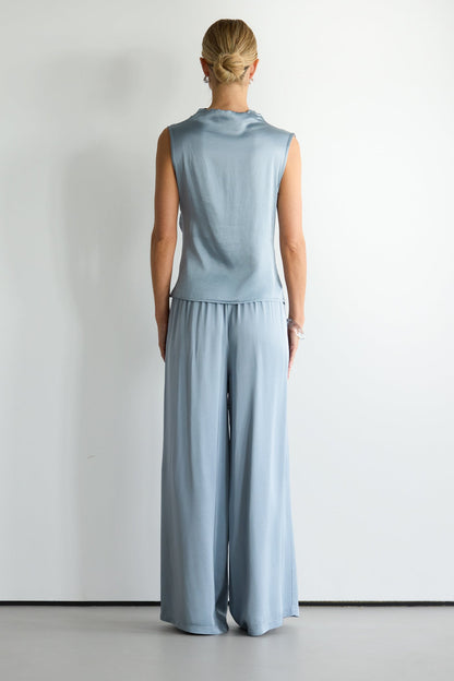 Allegra Draped Satin Sleeveless Top | Dusty Blue