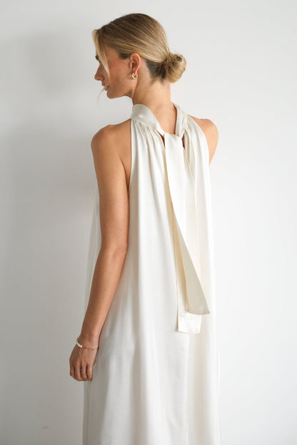 Ruby Halterneck Satin Dress | Ivory