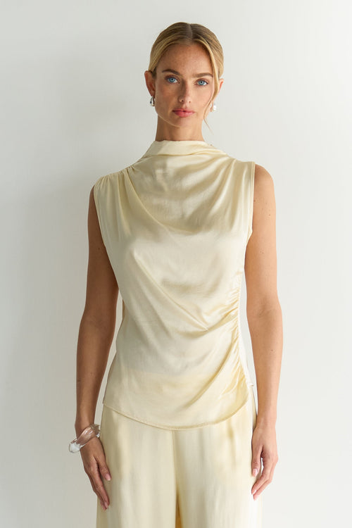 Allegra Draped Satin Sleeveless Top | Buttercream