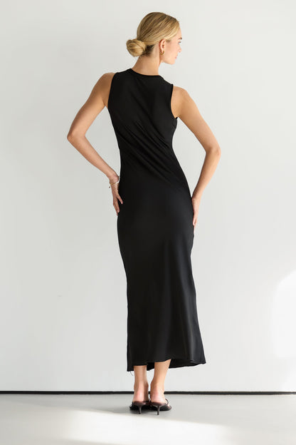 Sabrina Sleeveless Satin Dress | Black