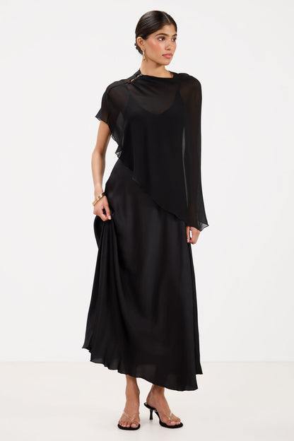 Anne Satin Slip Dress | Black