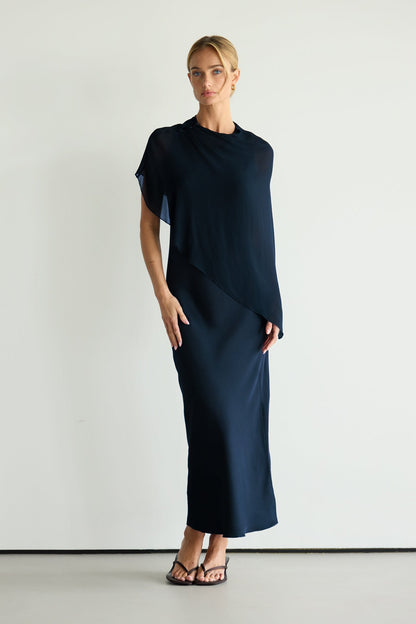 Lumi Asymmetric Poncho | Navy