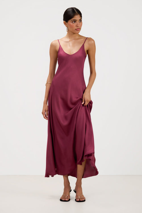 Anne Satin Slip Dress | Damson