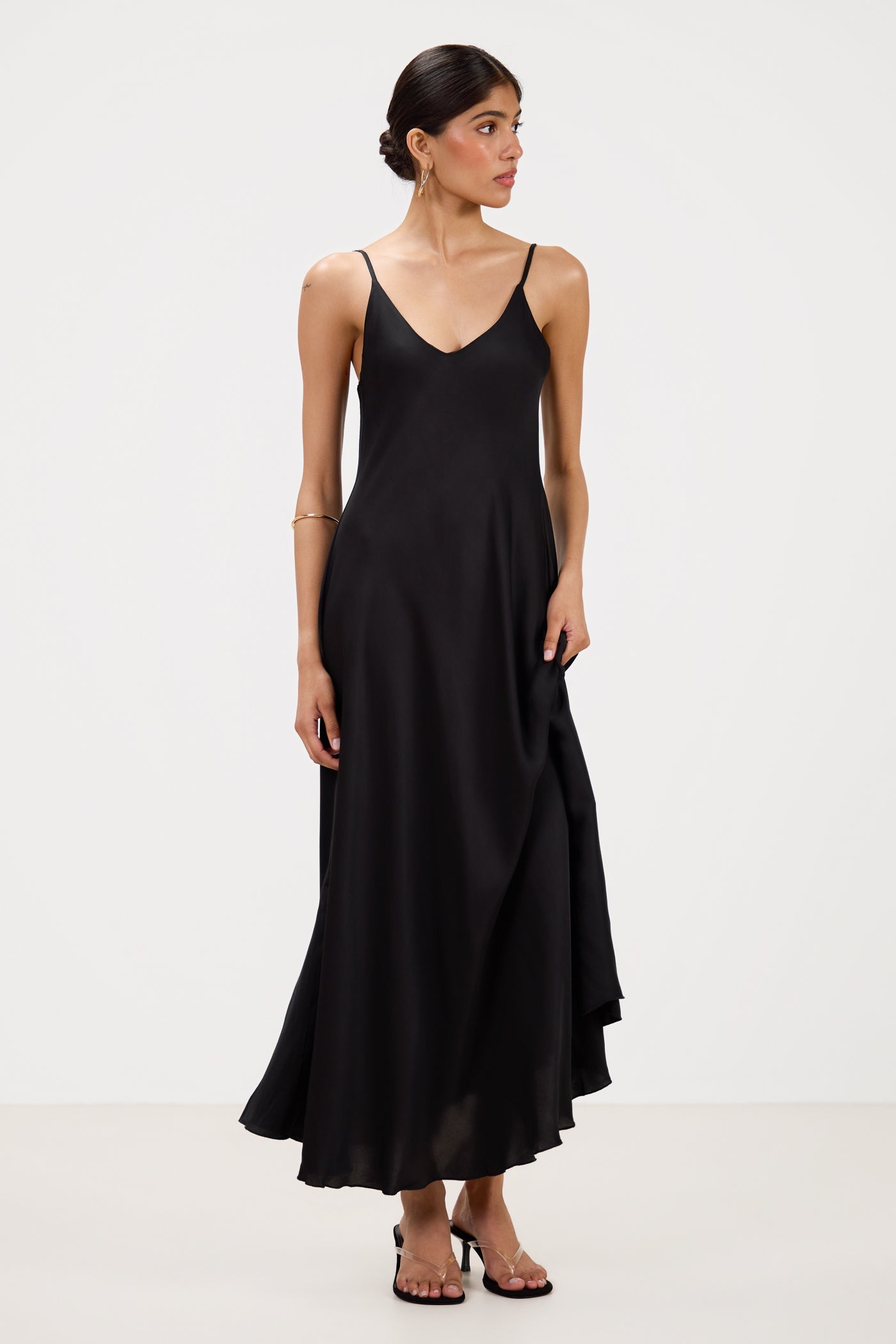 Anne Satin Slip Dress | Black