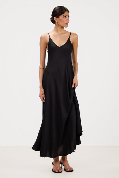 Anne Satin Slip Dress | Black