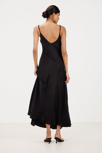 Anne Satin Slip Dress | Black