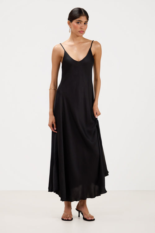 Anne Satin Slip Dress | Black