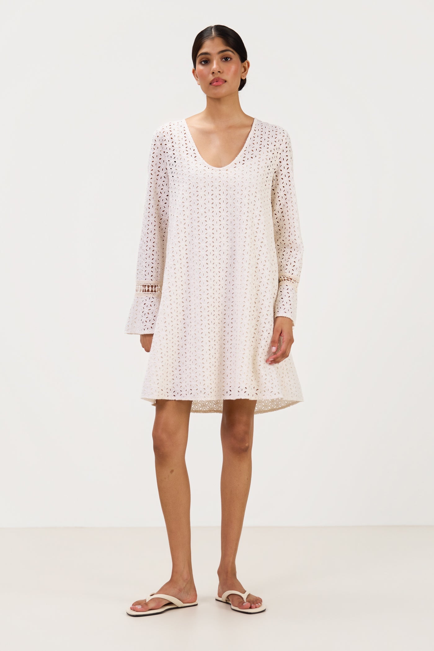 Kiara Long Sleeve Cotton Dress | Ivory