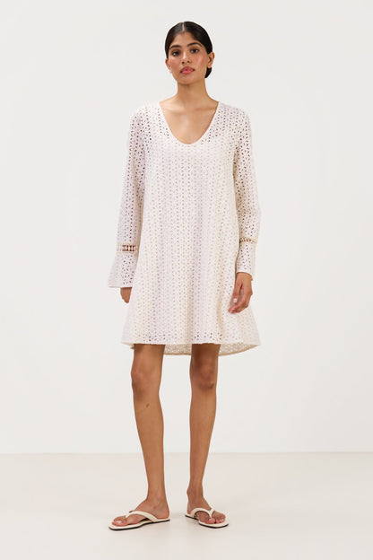 Kiara Long Sleeve Cotton Dress | Ivory