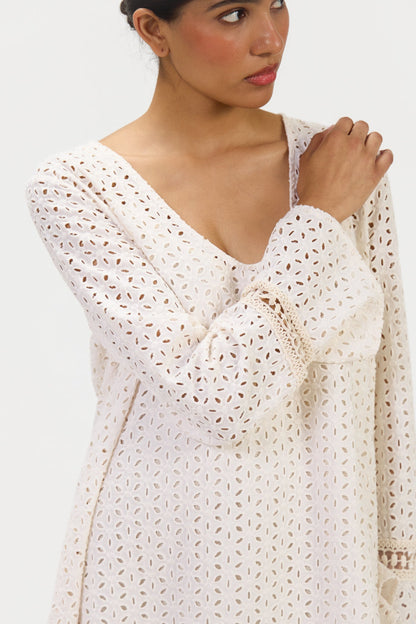 Kiara Long Sleeve Cotton Dress | Ivory