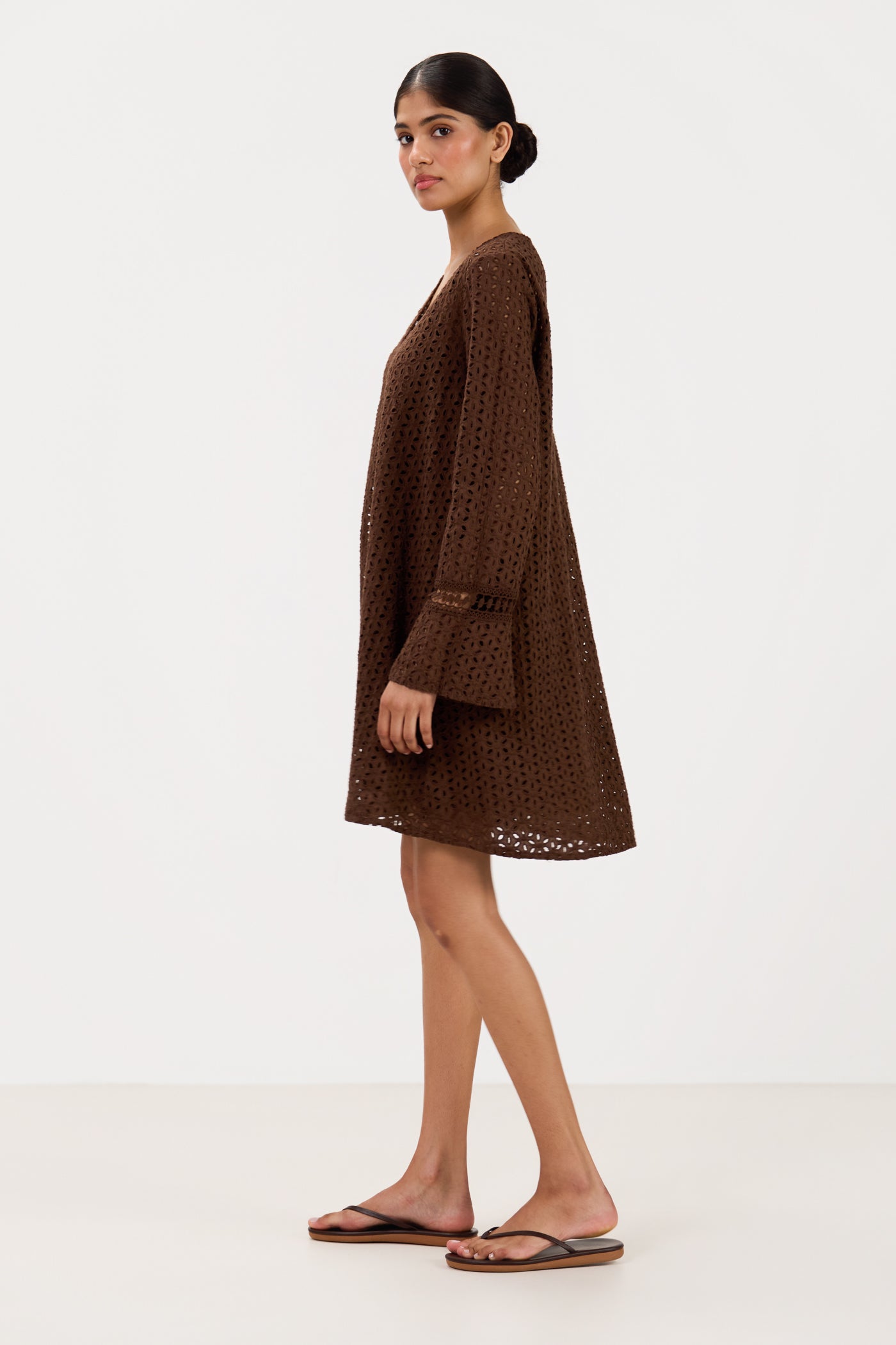 Kiara Long Sleeve Cotton Dress | Chocolate Brown