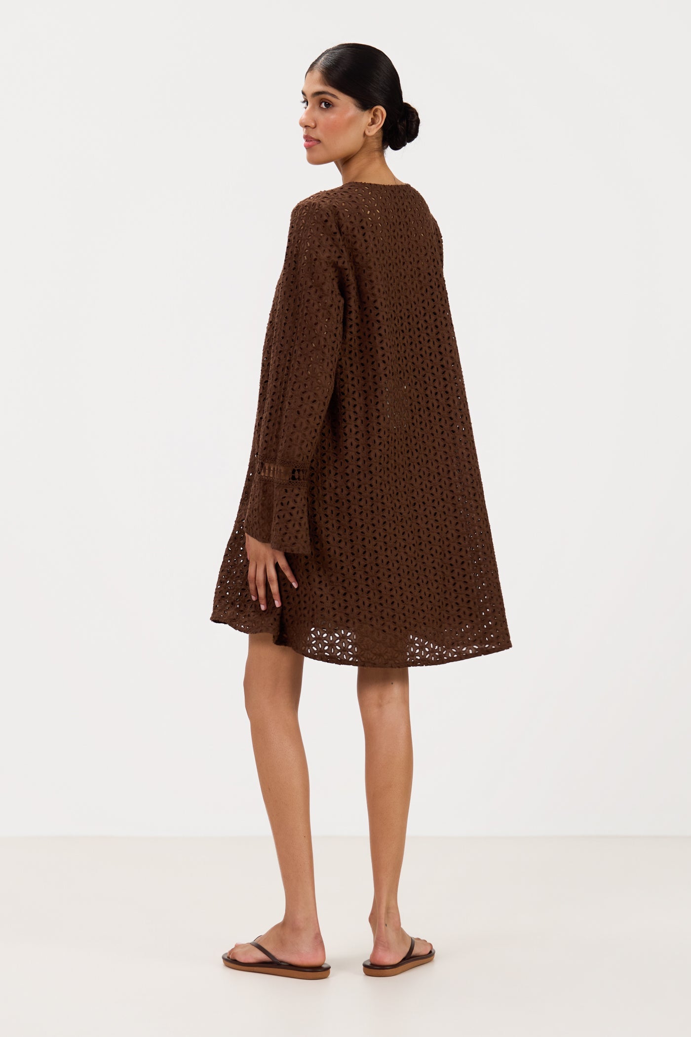 Kiara Long Sleeve Cotton Dress | Chocolate Brown