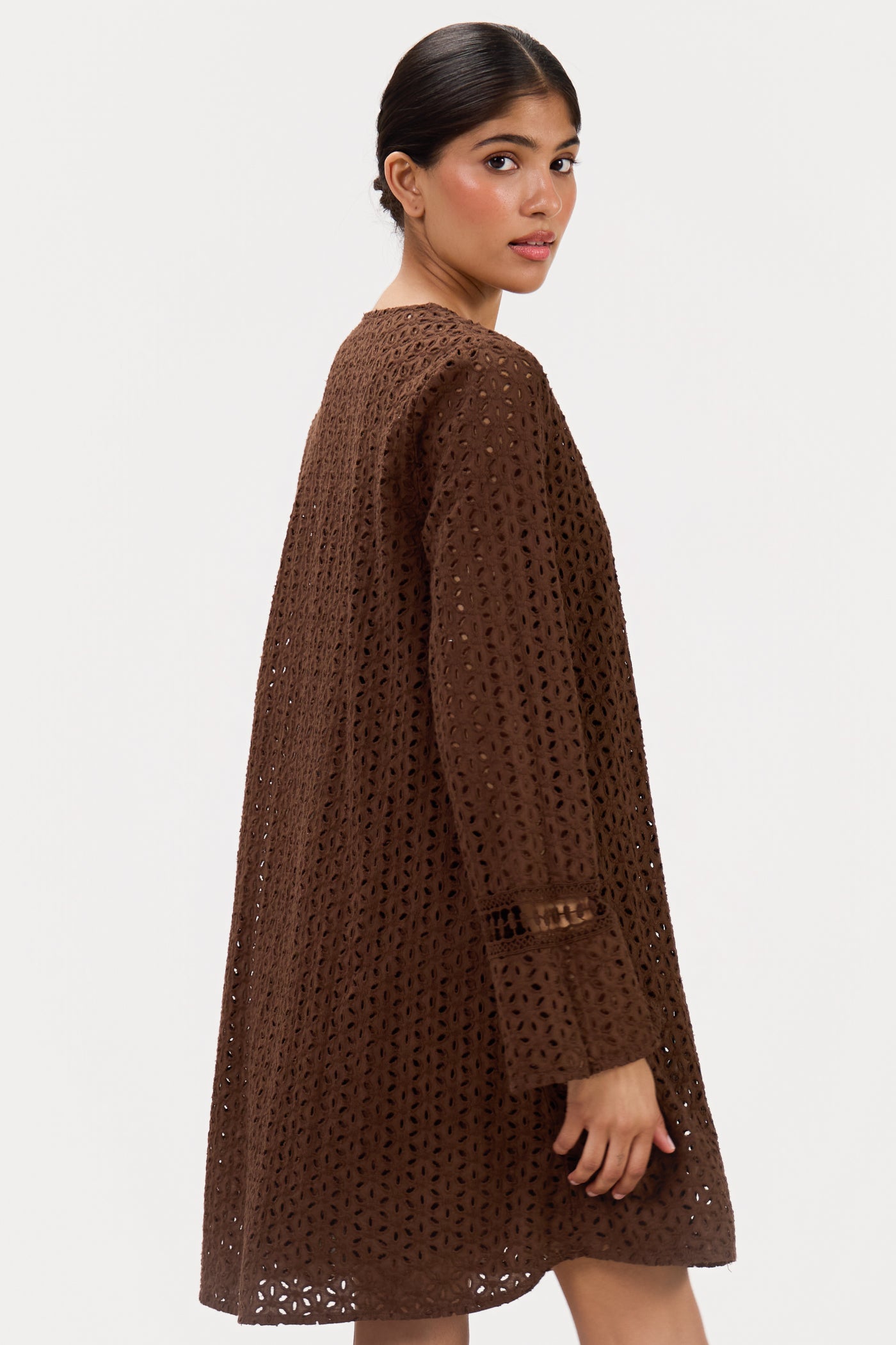 Kiara Long Sleeve Cotton Dress | Chocolate Brown