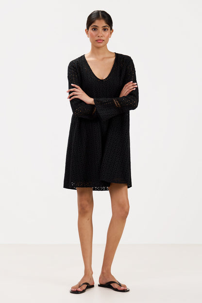Kiara Long Sleeve Cotton Dress | Black