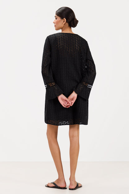 Kiara Long Sleeve Cotton Dress | Black