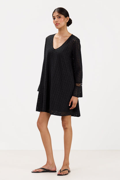 Kiara Long Sleeve Cotton Dress | Black