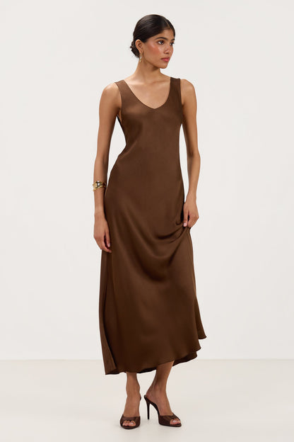 Liora Satin Maxi Dress | Chocolate Brown