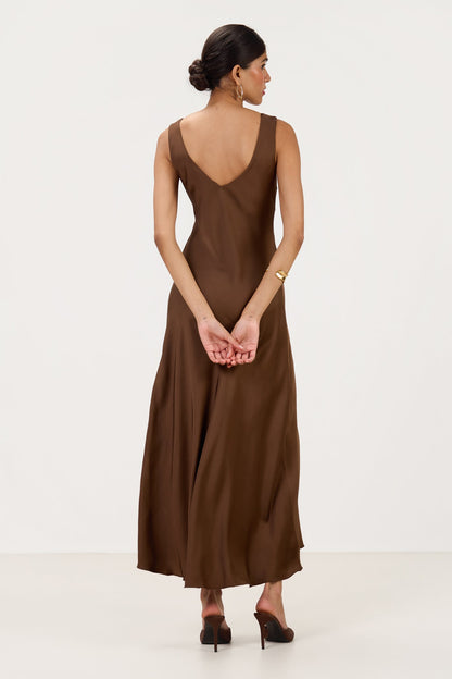 Liora Satin Maxi Dress | Chocolate Brown