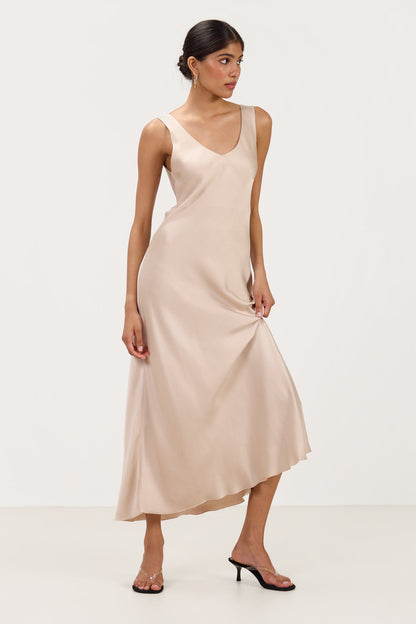 Liora Satin Maxi Dress | Sand