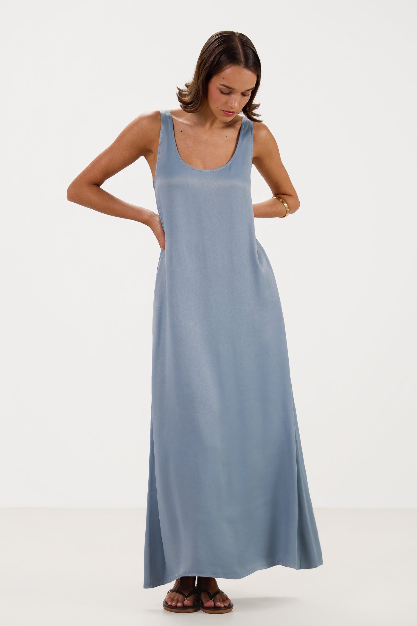 Chiara Satin Dress | Dusty Blue