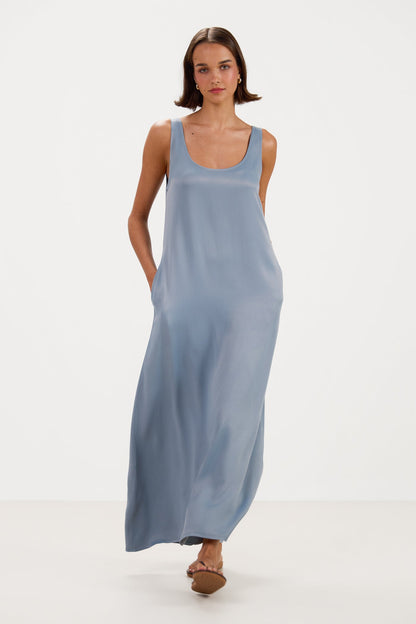 Chiara Satin Dress | Dusty Blue