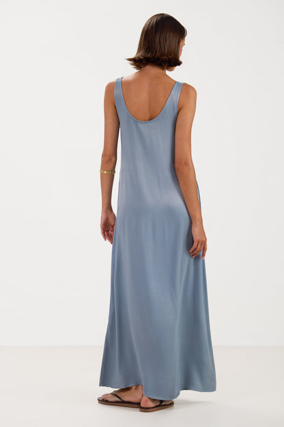 Chiara Satin Dress | Dusty Blue