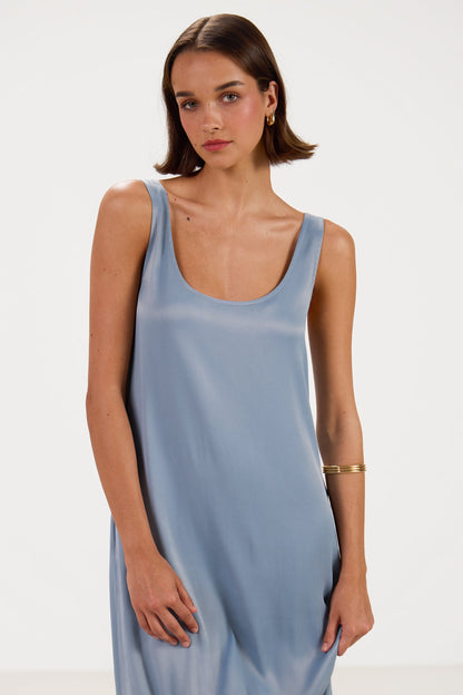 Chiara Satin Dress | Dusty Blue
