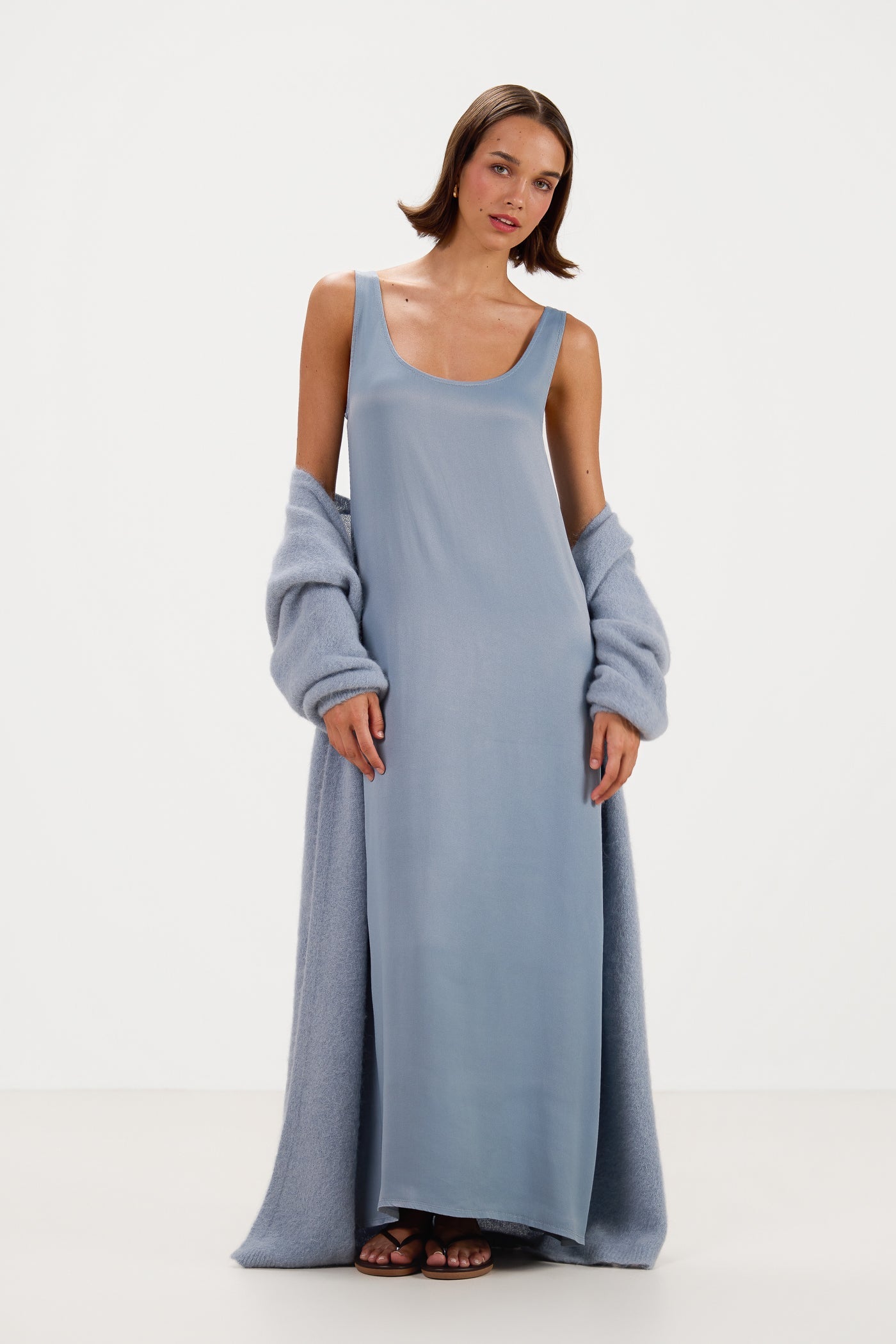 Chiara Satin Dress | Dusty Blue