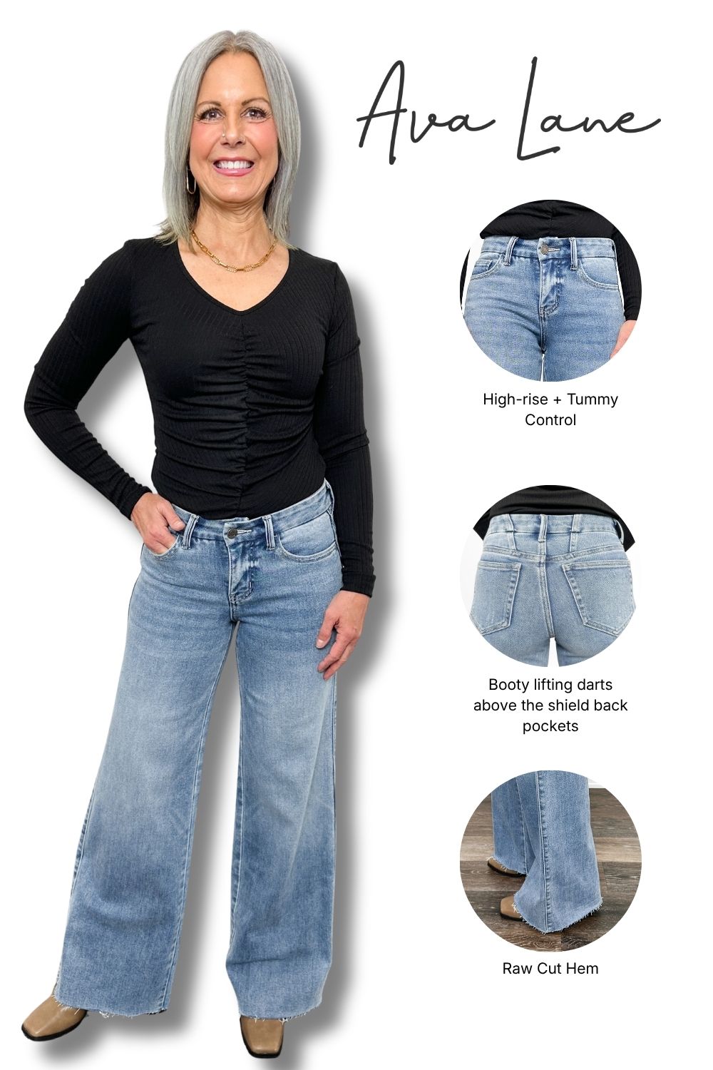 The Kristen Mid-Rise Tummy Control Wide Leg Denim