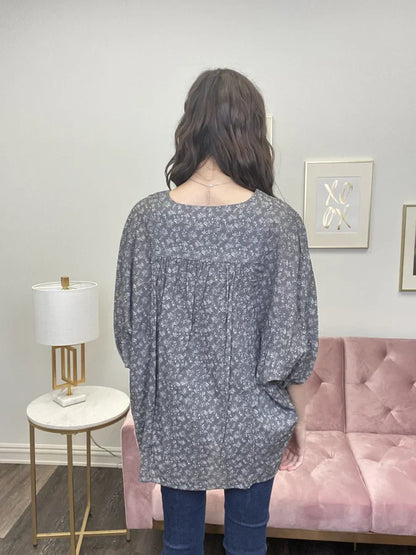No Need To Rush Cotton Oversized Pleated 1/2 Sleeve Top
