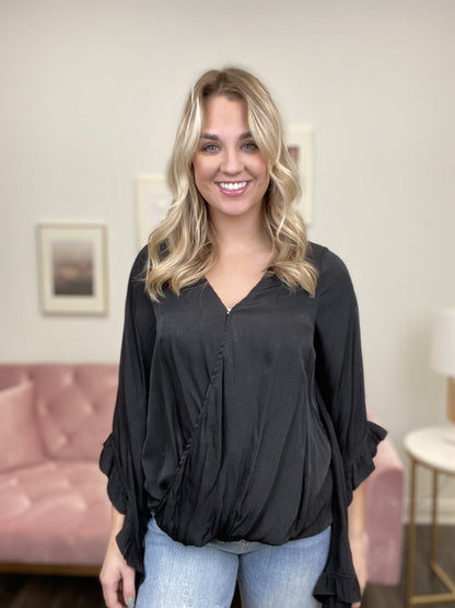Satin Love Women's Flowy Long Bell Sleeve Top