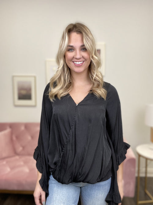 Satin Love Women's Flowy Long Bell Sleeve Top
